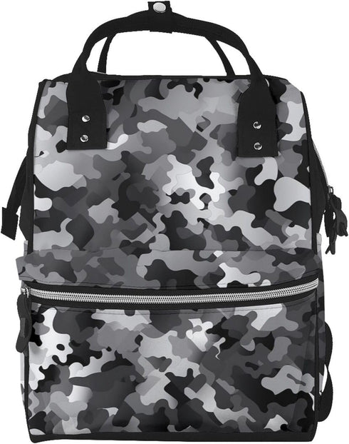 HCBPWVQA Black White Gray Camouflage Diaper Bag with Changing Pad and Pacifier Holder,