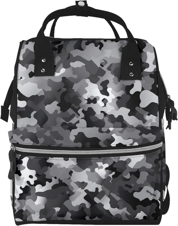 HCBPWVQA Black White Gray Camouflage Diaper Bag with Changing Pad and Pacifier Holder,