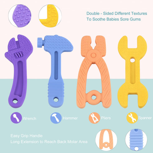Teething Toys for Babies 0-6 Months, Silicone Baby Teether Toys, Molar Hammer Wrench Spanner Pliers Shape for Boys Girls