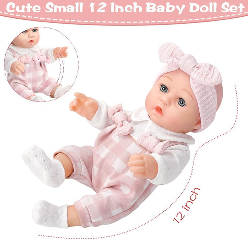 BDDOLL 12'' Playset 36 Baby Doll and Clothes Accessories with Feeding Bottle Pacifier First Baby Dolls for Toddlers