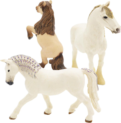 Gemini&Genius 3Pcs Horses Toy, Farm Animal Playset, Mare and Stallion with Baby Action Figures for Kids