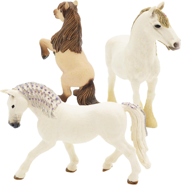 Gemini&Genius 3Pcs Horses Toy, Farm Animal Playset, Mare and Stallion with Baby Action Figures for Kids