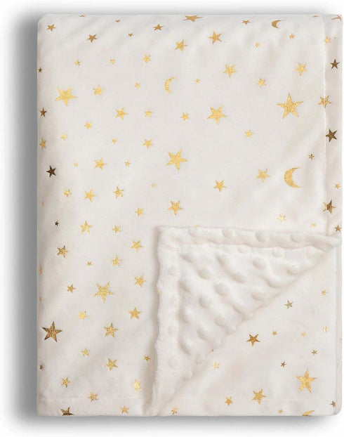 Baby Blanket for Boys Girls Soft Minky with Double Layer Dotted Backing, Star and Moon Printed 30 x 40 Inch