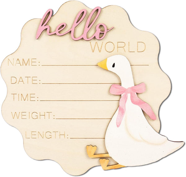 FYSUIMU Silly Goose Birth Announcement Sign Pink Bow Goose Newborn Milestone Wooden