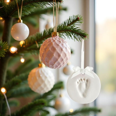 Tiny Ideas DIY No Mess Hanging Christmas Ornament Keepsake Kit, Baby Hand and Footprint Keepsake, White