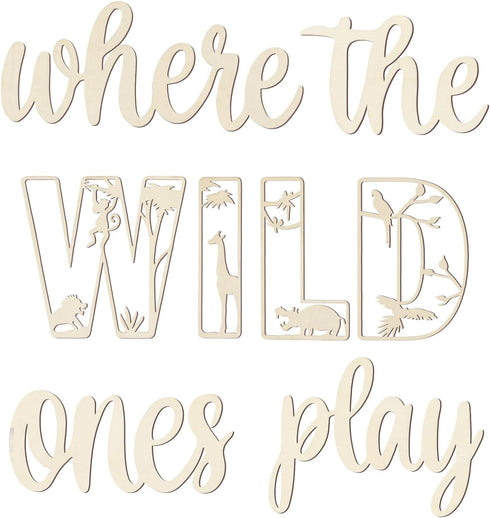 Where The Wild Ones Play Sign Wooden Playroom Wall Decor, Large Wood