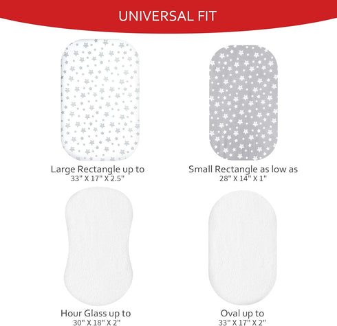 4 Pack Set, Bassinet Sheets & Waterproof Bassinet Mattress Pad Protector Viscose Terry, Universal Fit for Oval