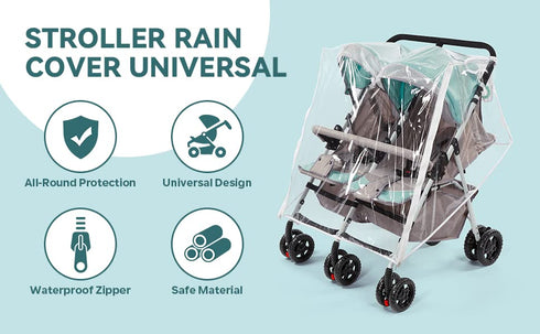 Double Stroller Rain Cover, Waterproof Weather Shield for Side by Side Baby Double Stroller, Twins Stroller Cover