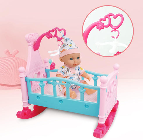 RedCrab 12" Baby Doll Bath and Bed Play Set - 2-in-1 Shaker with Shower Spray & 25pcs Accessories for Girls 3+
