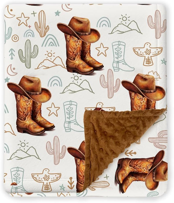 Western Baby Blanket, Cowboy Minky Blankets for Boys Girls, Nursery Room Decor,