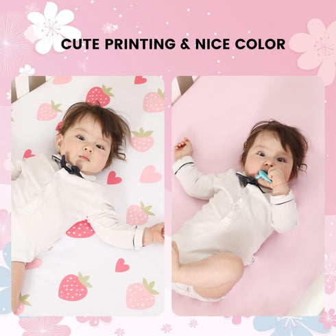 52x28 Inch Set 2 52x28 Inch (Pack 2)) Baby Crib Sheets Girl, Toddler Bed Sheets Fitted for Standard Crib Mattress