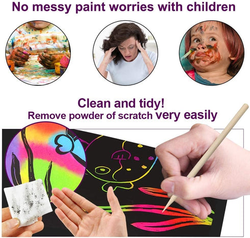 pigipigi Scratch Paper Art for Kids, 60 Pcs Magic Rainbow Scratch Paper Off Set Crafts Supplies Kits