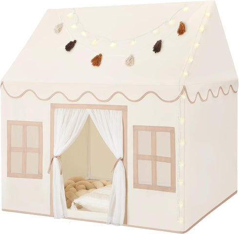 Kids Play Tent Indoor: with Mat, Tassel Garland, Star Lights - Girl