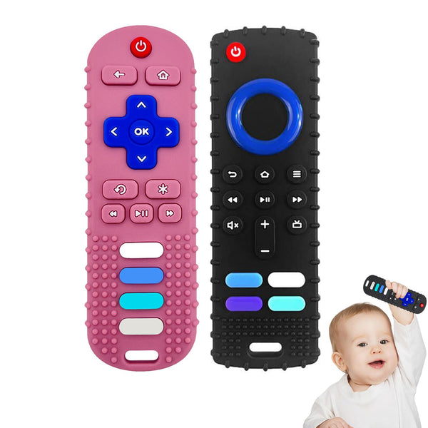 Baby Teething Toys, Remote Control Shape Silicone Chew Toy for Babies 18+ Months, BPA Free & Refrigerator Safe (Black02