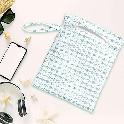 Summer Wet Dry Bag, Wet Bag for Swimsuit, Travel, Beach, Pool, Diapers, Dirty Yoga Gym Clothes, Makeup Bag, Sea Waves