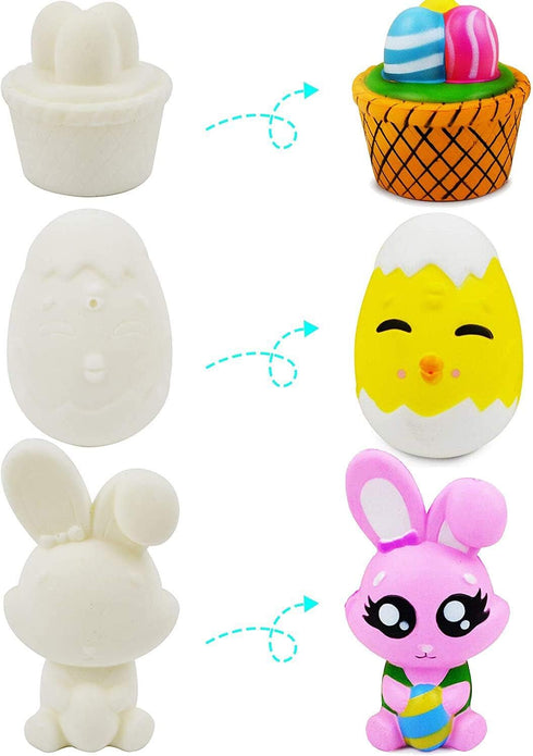 6 JOYIN Pcs Easter Squishy Toy Coloring Craft Kit Easter DIY Paint Your Own Squishy Toy Kit Animal Character Including