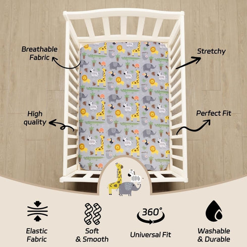 FIGEPO 4 Pack Set (Pack Safari Jungle Animals Neutral Unisex Fitted Nursery Baby Sheets Toddler Mattress Sheets
