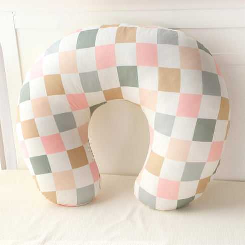 Set Colorful Checkered Nursing Pillow Cover & Baby Blanket for Boys and Girls