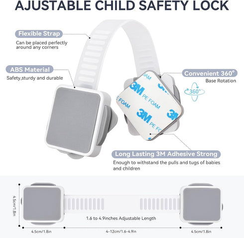 PAULTEMP 2 Pack Child Safety Cabinet Locks for Baby Proofing, Length Adjustable Latch Straps Dual Button Design