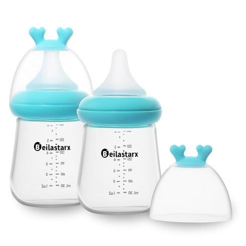 Glass Baby Bottles with Natural Response Nipple Size S - Anti Colic