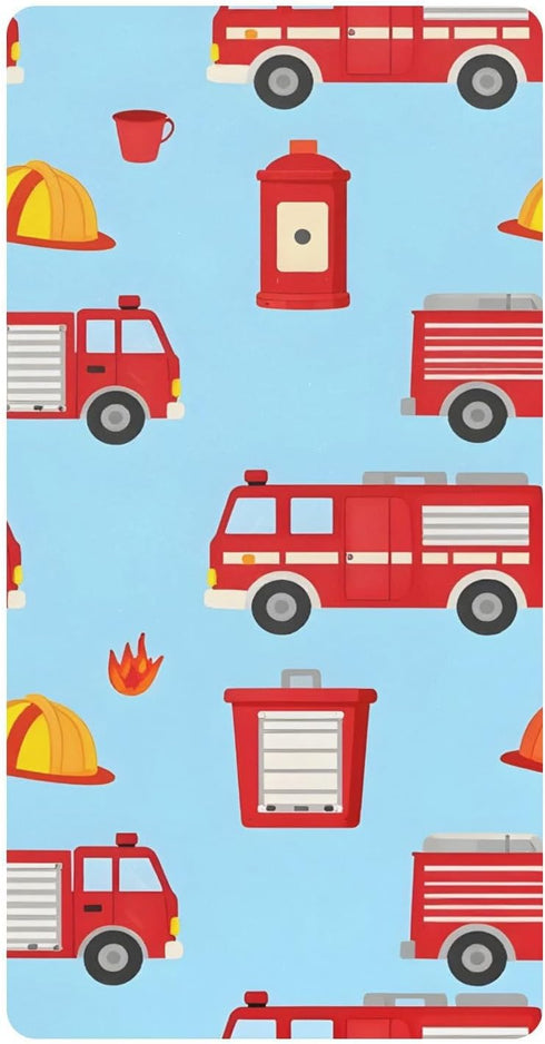 CZXW Cartoon Fire Engine Crib Sheets Fitted 52" x 28" Natural Cotton Soft
