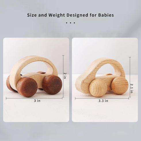 Wooden Baby Car Toys - Montessori Push Car for Toddlers, 2 Pieces, Gifts for Boys and Girls, Push and Pull Toy
