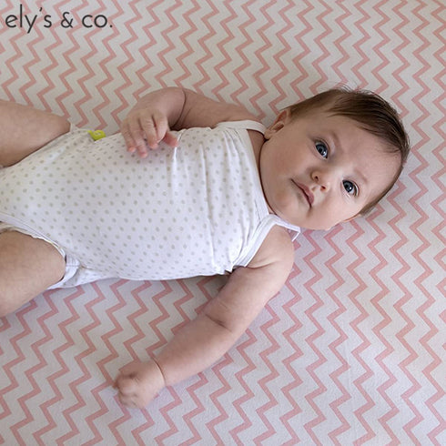 Pack Set 100% 2 Pack Ely's & Co n Play , Portable mini Crib Sheet Jersey Cotton Pink Chevron and Polka Dots for Baby