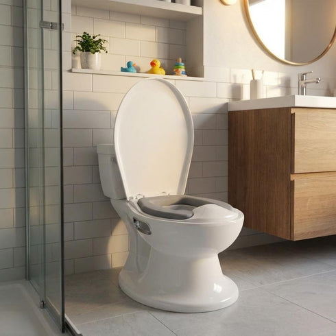 MilleLoom 2-in-1 Toddler Potty Training Toilet, Baby Potty Training Toilet with Real Feel Flush & Wipes Storage