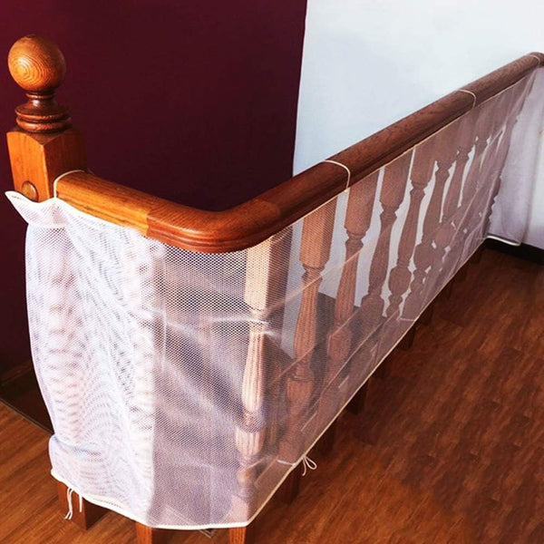Child Safety Rail Net for Balcony, Patios, Railing, Stairs, 10ft x 2.5ft, Sturdy Mesh Fabric Material (White)