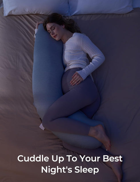 Momcozy Cooling J-Shaped Pregnancy Pillow - Deep Grey, Side Sleeper Support