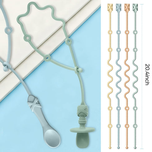 Gelinor 6+ Set Baby Spoons Self Feeding Months Holder Strap Highchair Accessories- Feeding Aid for Keep Spoon and Forks
