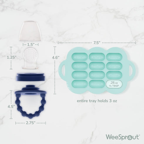 Set 2 WeeSprout Baby Food Feeder - Silicone Feeders & Reusable Freezer Tray with Lid - BPA-Free Fresh Fruit & Veggie