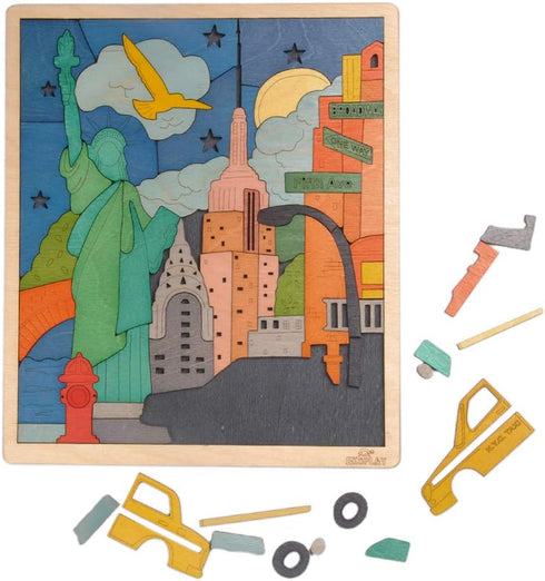 New York City Puzzle for Kids, 75 Piece Wooden Jigsaw Puzzle, Educational Toys for Boys Girls 3+ Years