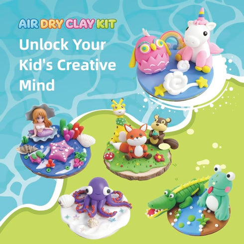 Xoprmey Tutorials,20 Air Dry Clay Kits for Kids,Animal & Ocean Theme,Modeling Clay for Kids, DIY Model Magic Clay