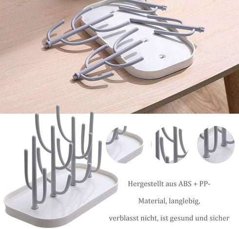 Baby Essentials Bottle Drying Rack, Detachable Holder for Nipples, Cups, Pump Parts, and Accessories (Gray)