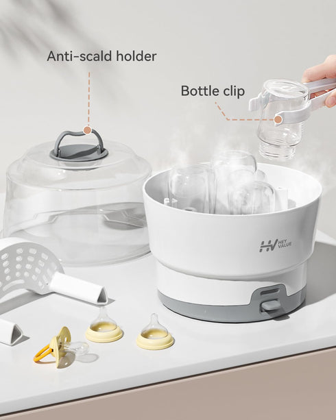 HEYVALUE Ease-Steam Bottle Sterilizer, Compact Baby Bottle Sterilizer, Fast One-Touch Operation (Esterilizador de
