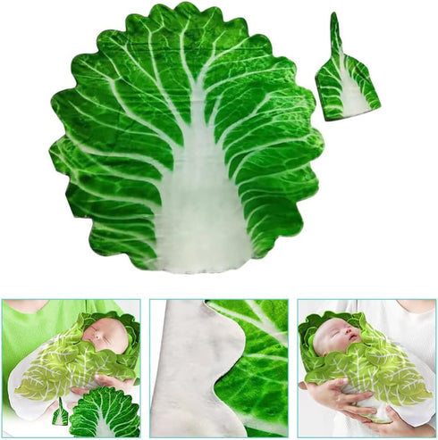 Toddmomy Baby Swaddle Blanket Cabbage Photo Blankets with Hat, Unisex Blankets for Newborn Toddler Green