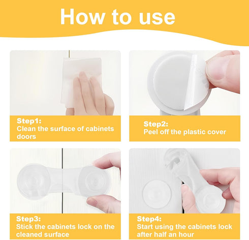 8 Packs Cabinet Door Locks for Baby Proof and Child Safety, Transparent Adhesive Locks for Drawer Cupboards