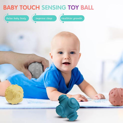 Baby Soft Textured Ball Set, Sensory Ball Toys for Exploration, Sound & Bath Toys, Gift for 6+ Months (4PCS)