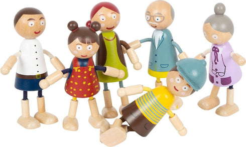 6-Piece Set Small Foot Wooden Bending Doll Family - Poseable Dollhouse Figures - Flexible Wooden Dolls with Bendable