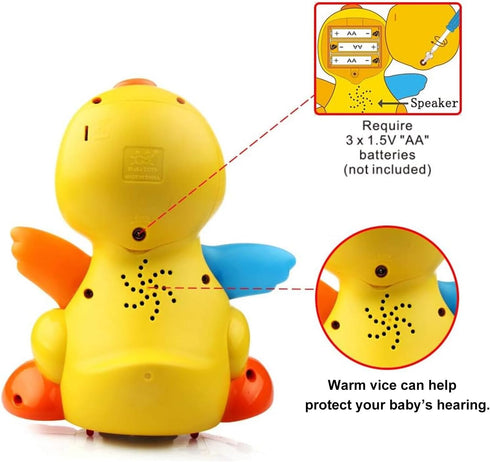 Musical Flapping Yellow Duck - Interactive Educational Learning Walking Light Up Dancing Toy for 1 Year Old