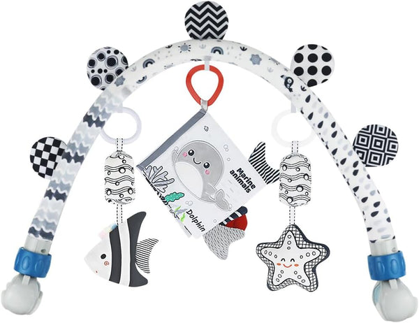 Caterbee Baby Activity Travel Mobile Arch Bassinet Toy, Black and White High-Contrast Crib