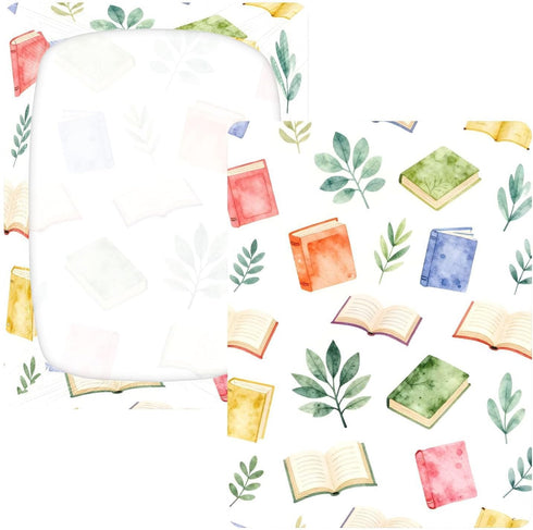 CZXW 52" 28" Watercolor Books Colorful Crib Sheets Fitted x Natural Cotton Soft & Breathable for Baby Crib Mattress