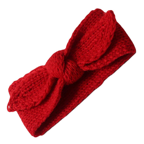 IZUS Baby Girl Turban Headband - Warm Rabbit Knot Hair Band, Knit Head Wrap for Newborn, Toddler, Children (Red + Beige)