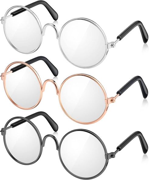 3 Pairs Doll Glasses, Metal Wire Rim Clear Lens Eyewear for 8 Inch Doll and Other Plush Costume Accessories