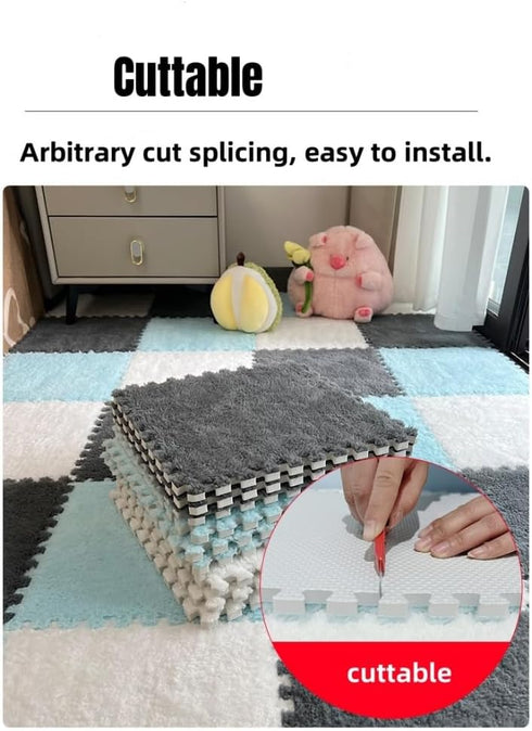 YISLEND 12Pcs Tiles,12"x 12" Interlocking Carpet Plush Interlocking Foam Carpet Tiles with Border,Fluffy Play Mat Floor
