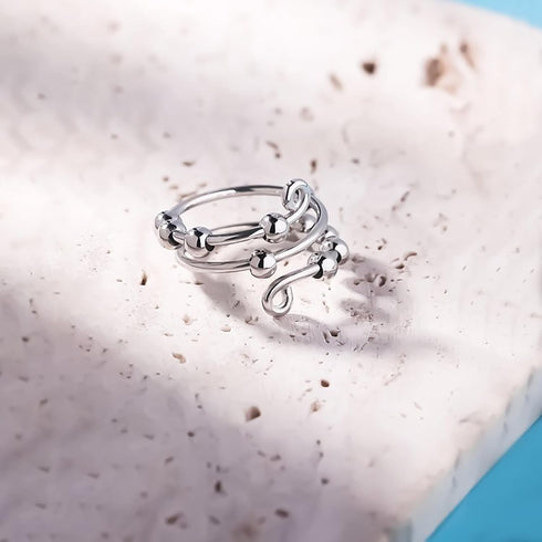 14K S925 LOVECOM Gold Plated Filled Fidget Rings With Opal Sterling Silver Adjustable Open Anxiety Ring for Women Cute