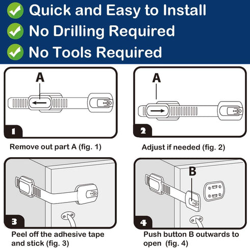 Socub 12 Pack Child Safety Cabinet Strap Locks - Multi Use Latch with Strong Adhesive for Cabinets, Drawers, and Fridge