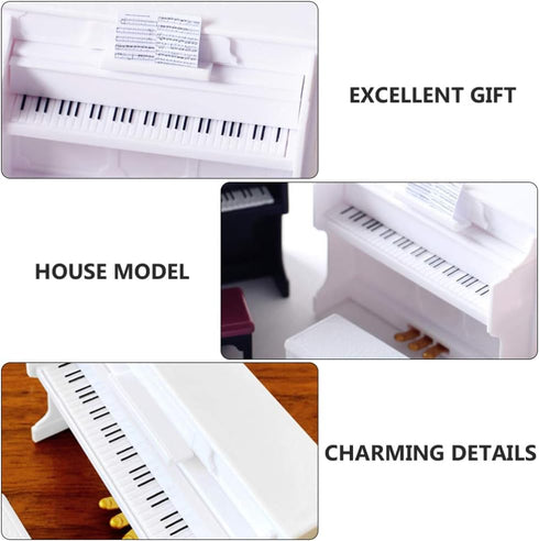 Piano Keyboard Toy for Kids, Dollhouse Piano Model with Miniature Stool, Musical Educational Toy for Fairy Garden
