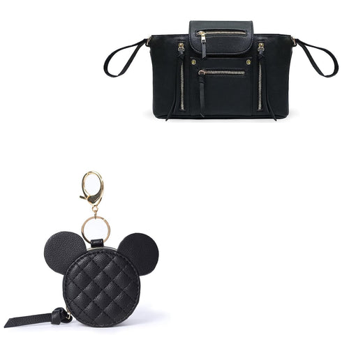 Black Stroller Organizer with Insulated Cup Holder Stroller Accessory Bag, Pacifier Holder